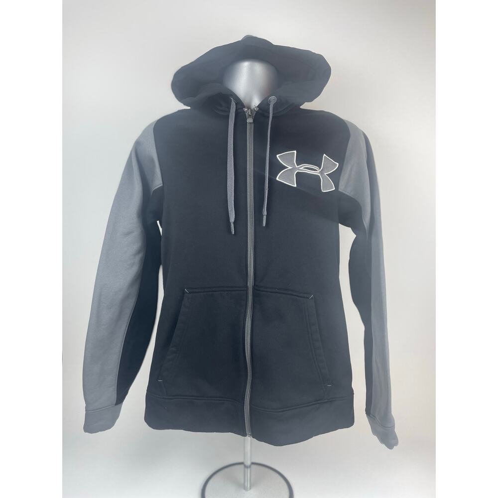 Under Armour Full-Zip Hoodie Men’s S Loose Embroidered Logo Black/Gray